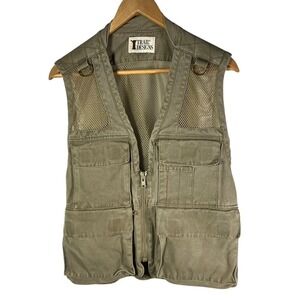 Trail Designs Mens Olive Green Utility‎ Vest Fishing Hunting Outdoor Pockets